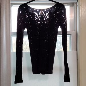 Scoopneck Long Sleeve Seamless Layering Stretch Top, S/M